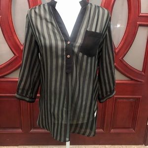 Pink and dark green striped top